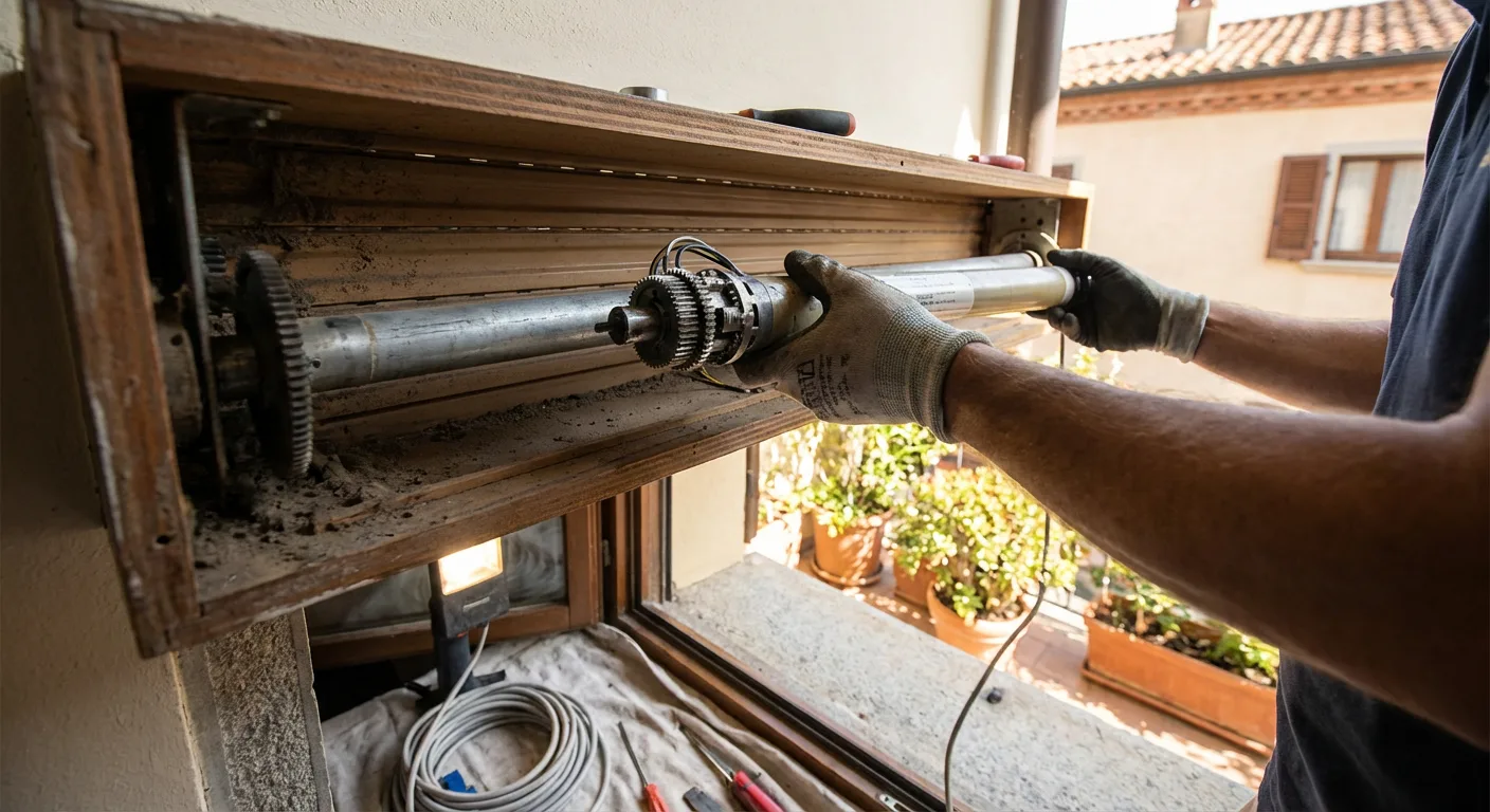 Técnico instalando motor en persiana existente de vivienda